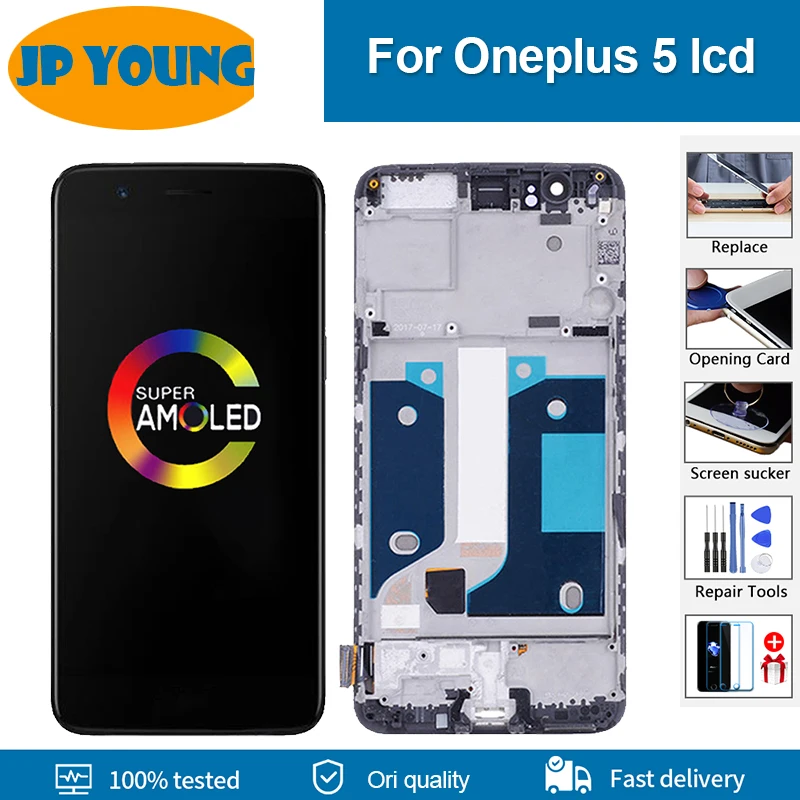 5.5 "OLED AMOLED per Oneplus 5 A5000 Display LCD Touch Screen Digitizer  Assembly per OnePlus 5 1 5 LCD con sostituzione del telaio - AliExpress