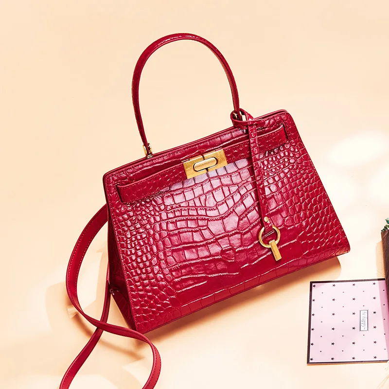 

WOMEN'S Leather Bags 2019 Summer New Style Fashion Handbag Crocodile Pattern Cowhide Platinum Shoulder Bag Top Grade WOMEN'S Bag