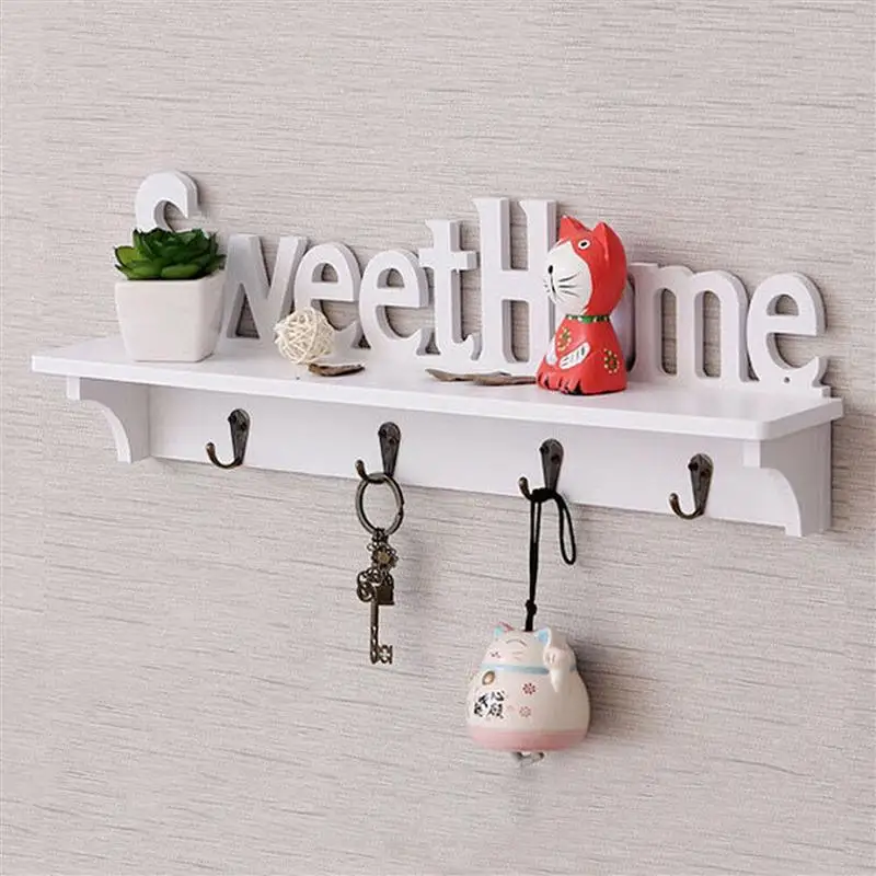 Creative Keychain Organizer Sweet Home Wall Mounted Rack Wall Door Hanger Hook Storage Rack for Coat Hat Clothes Key (White)