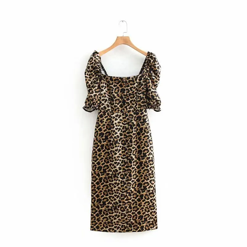 

2019 New Style Autumn And Winter Leopord Pattern Waist Hugging Sexy Mid-length Base Animal Print Floral Printed Dress WOMEN'S Dr