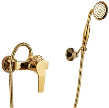 

Luxury Brass Gold Wall Mount Hand Held Rainfall Shower System Mixer Set