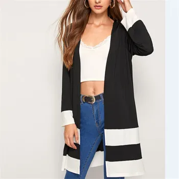 

Autumn Women Outerwear Long Sleeve Black Whiter Striped Printed Cardigan Lady Casual Elbow Knitted Sweater Lady Street Wear Tops
