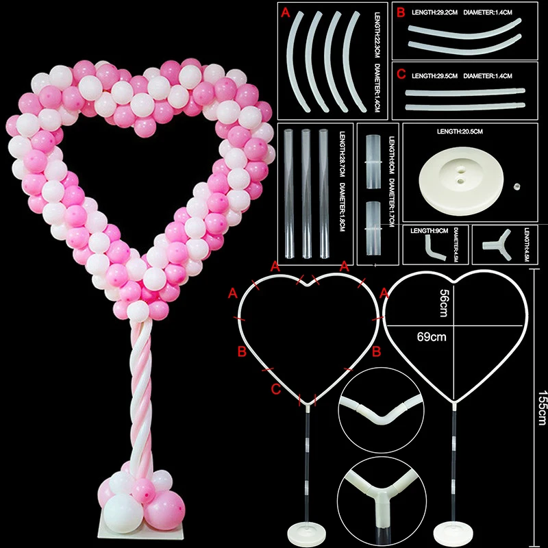 155cm Heart Ballon Stand DIY Wedding Balloons Arch Plastic Column Base Latex Balloon Holder Wedding Birthday Party Decoration