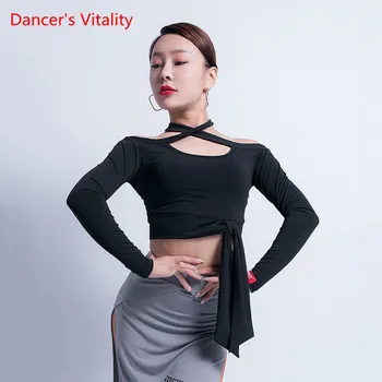 

Latin Dance Performance Costume Female Adult Temperament Top New Competition Training Clothes Long-Sleeved Shirt