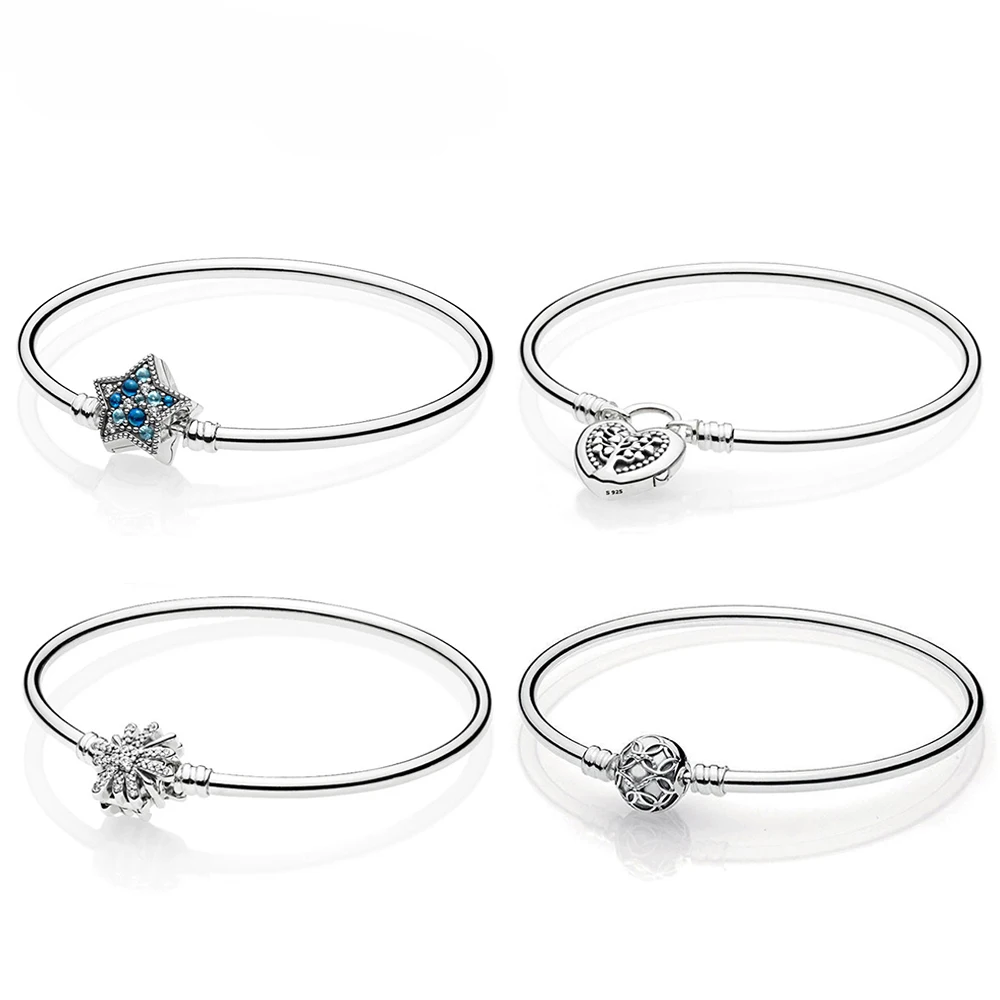 

2019 Fashion New 925 Sterling Silver MOMENTS BANGLE WITH TREE OF LOVE CLASP Shining Star Cuff Bracelet Dazzling Fireworks Bangle
