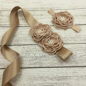 

Factory wholesale quick sale hot-selling Chiffon flower with elastic head and band baby cloth flower narrow belt