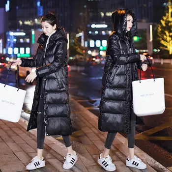 

Casual Hooded Down Jacket Female 2020 New Fashion slim Winter Long Down Coats Women Parka Overcoats V1006