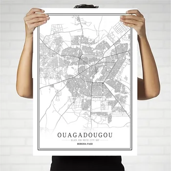 

Burkina Faso Creative city map Abstract Canvas Paintings Black and white Wall Art Print Poster Picture Home Decoration