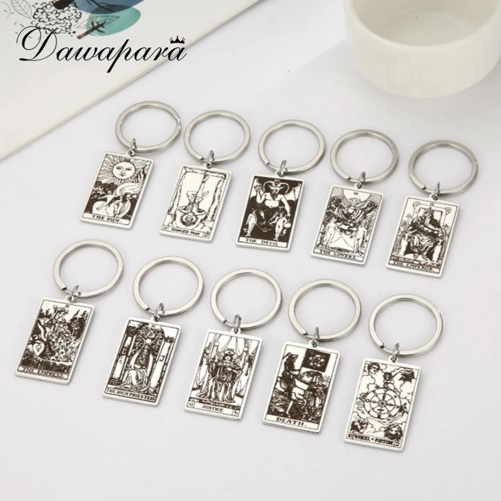 Minor Arcana Tarot Card Keychain Amulet Cup KeyRing Supernatural Wiccan Jewelry 