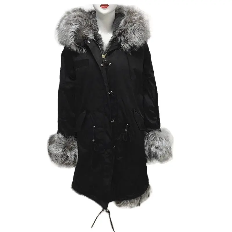 

New Casual Men Parka Silver Fox Fur Collar Tartan Fox Fur Sleeve And Multiple Colors To Choose