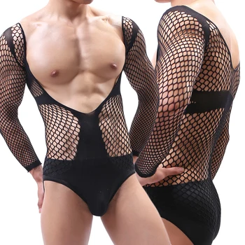 

Sexy Men's Fishnet Transparent Lingerie Stretch Bodysuit Mesh Costume Night Club