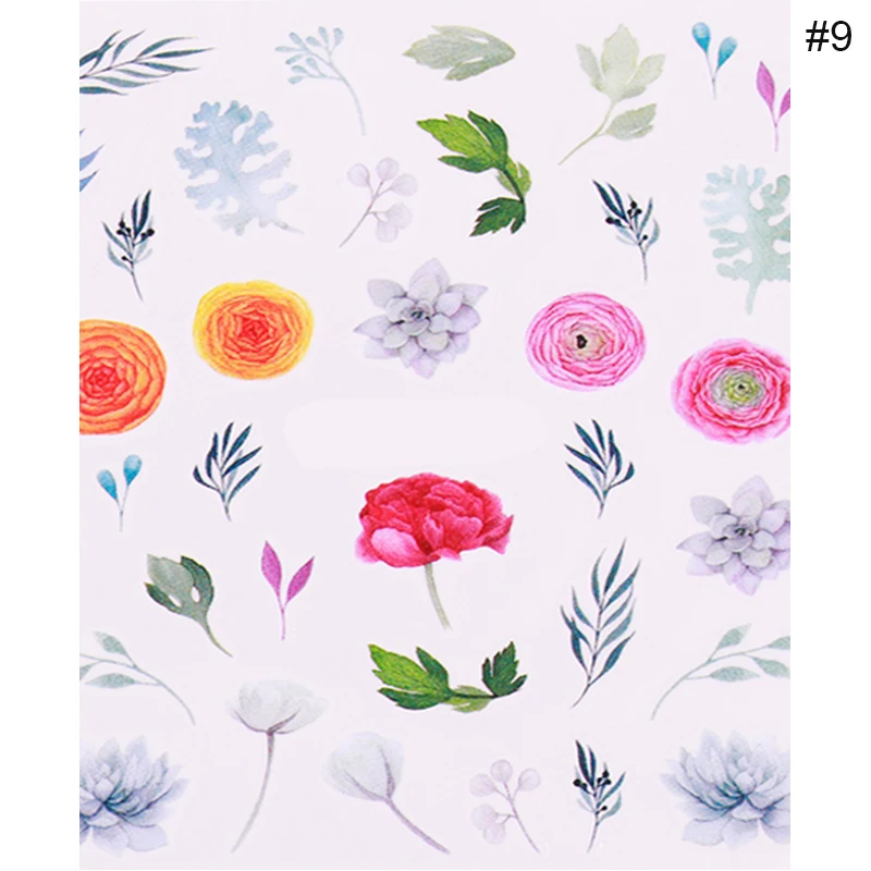 Nail Water Decals Colorful Flowers Butterfly Mixed Patterns Beauty Design Nail Art DIY Decoration Transfer Stickers Paper - Цвет: 16