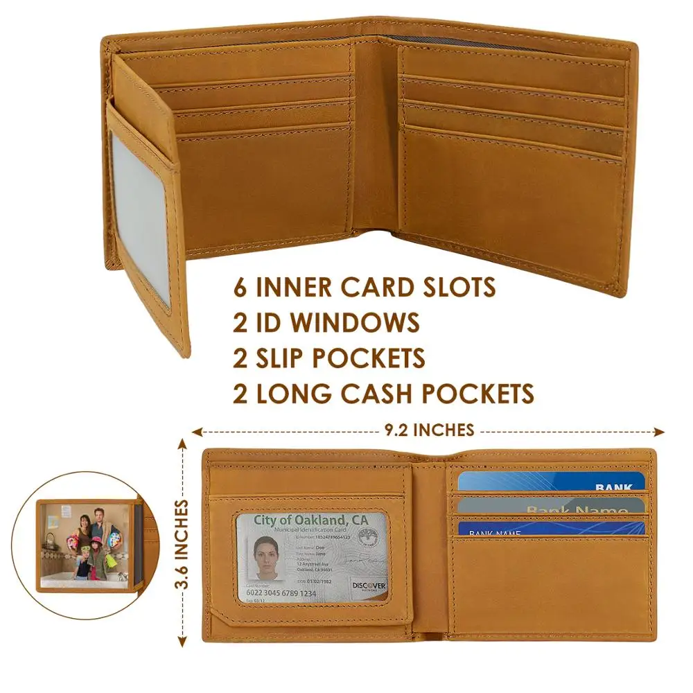 Male Men Plain Trifold Leather Wallet, Brown, Card Slots: 6