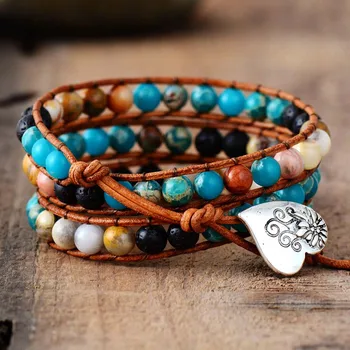 Bracelets Bangles Women 6MM Natural Stone Lava Beads 3 Strands Wrap Bracelets Multilayer Boho Leather Bracelet Dropship