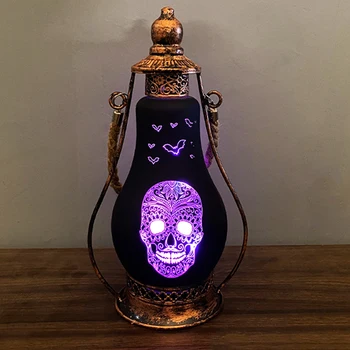 

Halloween Decorative Light Retro Small Oil Lamp LED Skull Witch Pumpkin Castle Pattern Decor Horror Props Festival Party Supply