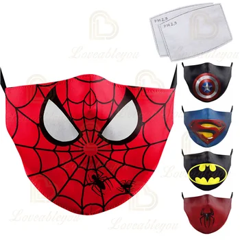 

Cartoon Cute Superhero Spiderman Superman Captain America Kids Mask Print Face Masks Reusable Children Mask Fabric Dust Masks