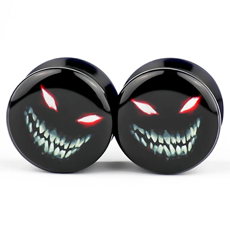 HONGTU, 2 шт, Devil Logo, ушные затычки, туннели, акриловые УФ-расширители для ушей, винт, подходят для ушей, тоннели, пирсинг, ювелирные изделия для тела, 8-20 мм