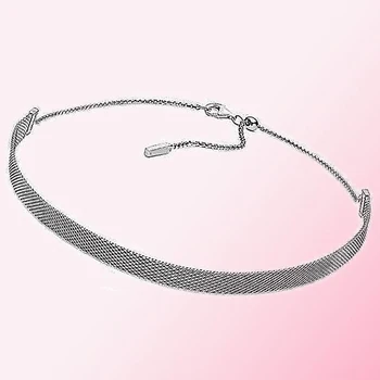 

2019 Fall 100% 925 Sterling Silver Reflexions Mesh Choker Necklace Women's Vintage Clavicle Chain Engagement Anniversary Gift
