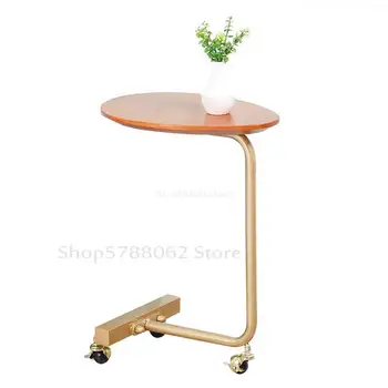

Golden leg Creative oval small side table Mobile solid wood sofa corner coffee table lazy bedside reading table