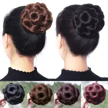 Hair-Bun Hairpiece-Extensions Chignon Human-Hair Clip-In Donut Curly 99J Dark-Brown Black