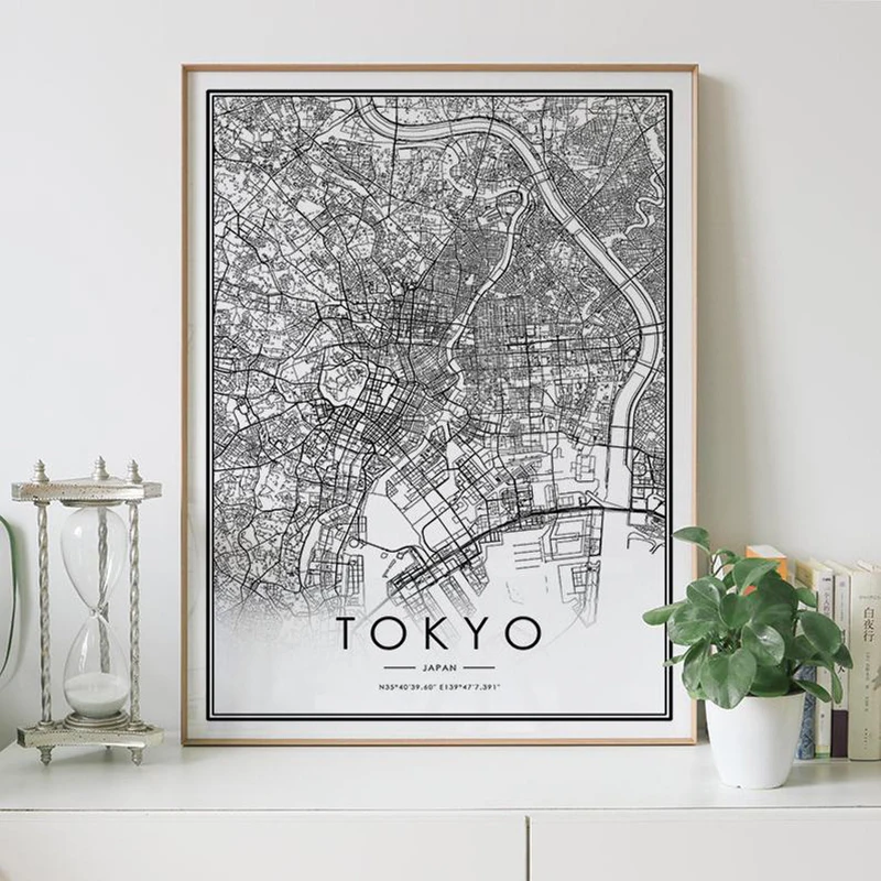 TOKYO CITY MAP POSTER PRINT MODERN CONTEMPORARY TRAVEL IKEA FRAMES CITIES 