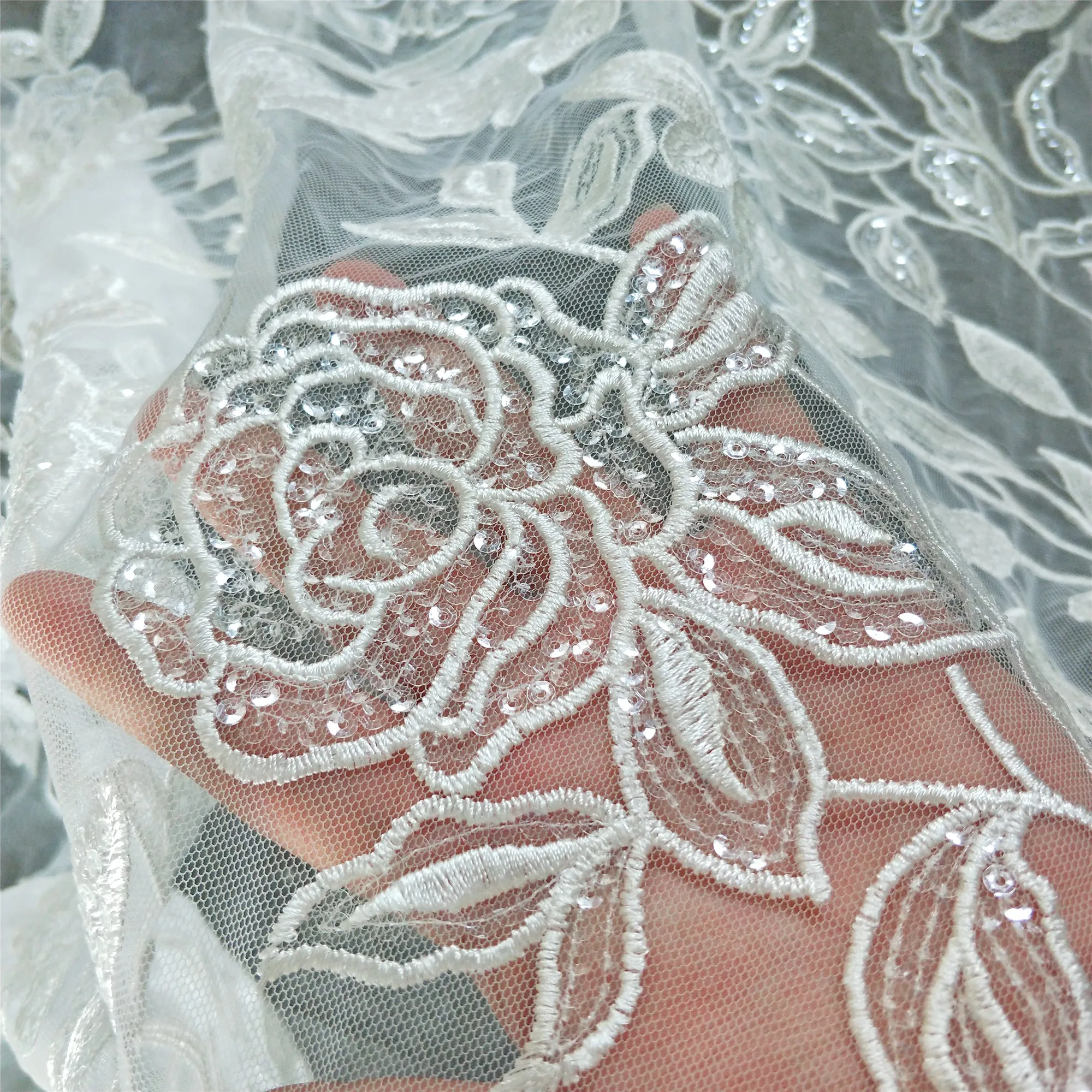 

New high-grade mesh embroidery sequins lace fabric cloth wedding performance dress fabric DIY production materials accessories