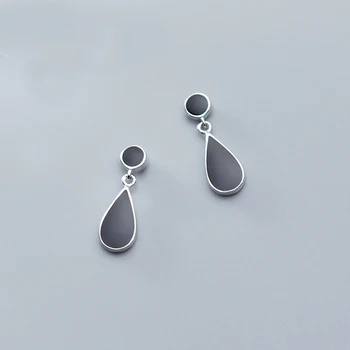

MloveAcc Black Enamel Drop Earrings Silver Earrings for Girl Ear Drop 925 Sterling Silver Women Gifts