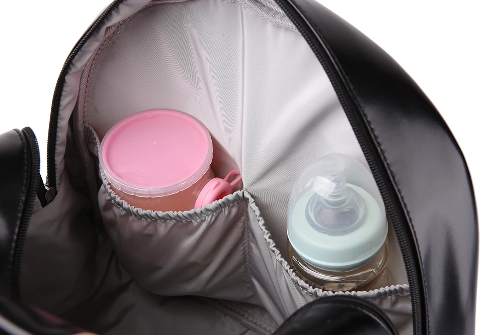 Новая мода PU черный рюкзак для подгузников для ребенка большой емкости водонепроницаемый подгузник с карманами сумка для мамы дорожная сумка для коляски