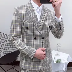 Роскошный клетчатый мужской пиджак 2019 новый осенний костюм для курения Anzug Herren Vestito Uomo Мужской дизайнерский блейзер с рисунком