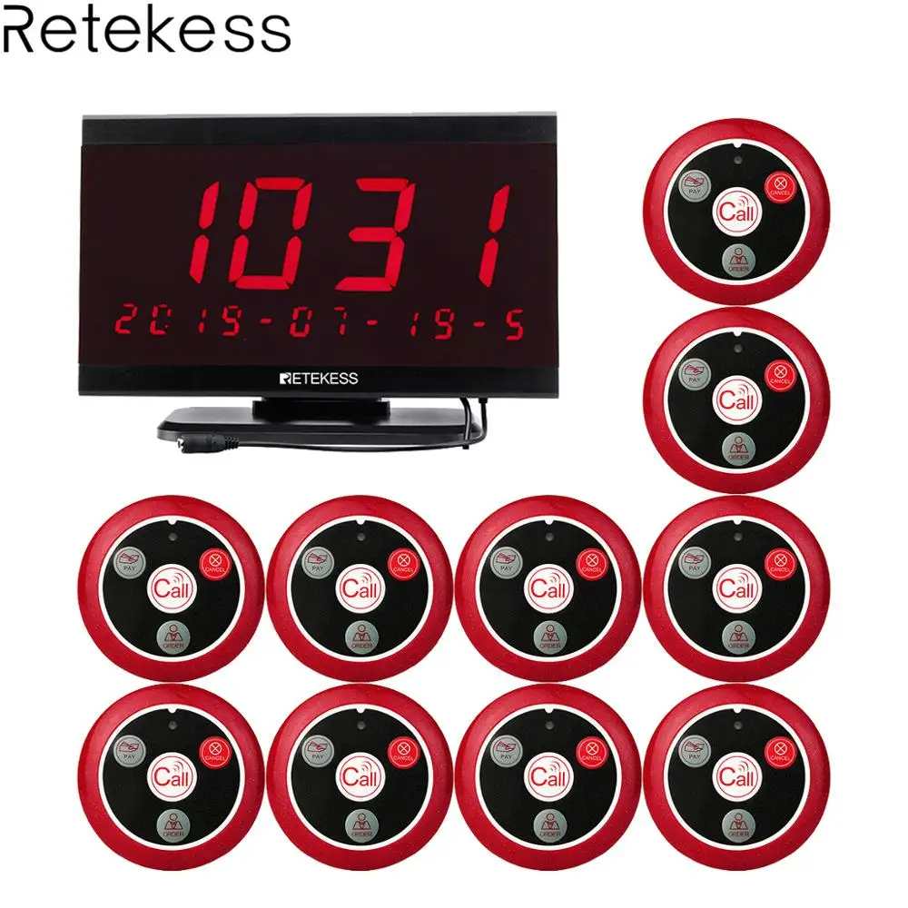 

Retekess TD105 999CH Host Receiver + 10pcs T117 Call Button Waiter Calling System Restaurant Pager Customer Service