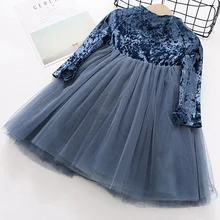 Осеннее платье-пачка для маленьких девочек От 1 до 7 лет платье для маленьких девочек Сетчатое платье принцессы с длинными рукавами в стиле пэчворк для девочек