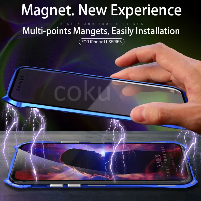 Роскошный Магнитный чехол для iphone 11 Pro Max, чехол-книжка 360, металлический бампер, прозрачное стеклянное покрытие для iphone 11 Pro, броня