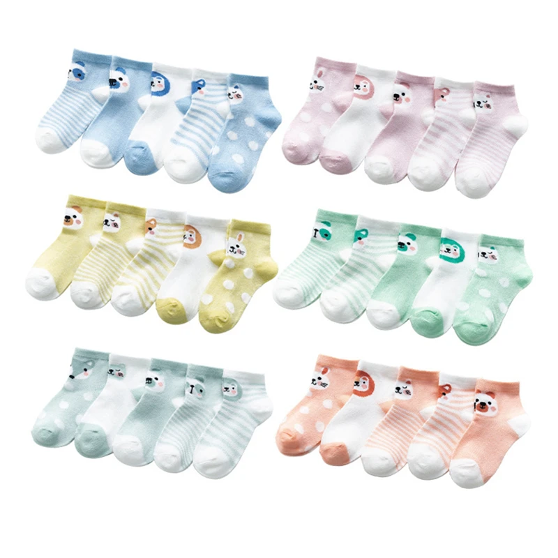 5Pairs/lot 2020 New Spring Summer Baby Kids Mesh Socks Animal Print Boys Girls Short Thin Cotton Cartoon Children | Детская одежда и