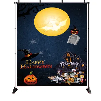 

Happy Halloween Golden full moon photography background Cartoon transforming man witch ghost Photo Background Props