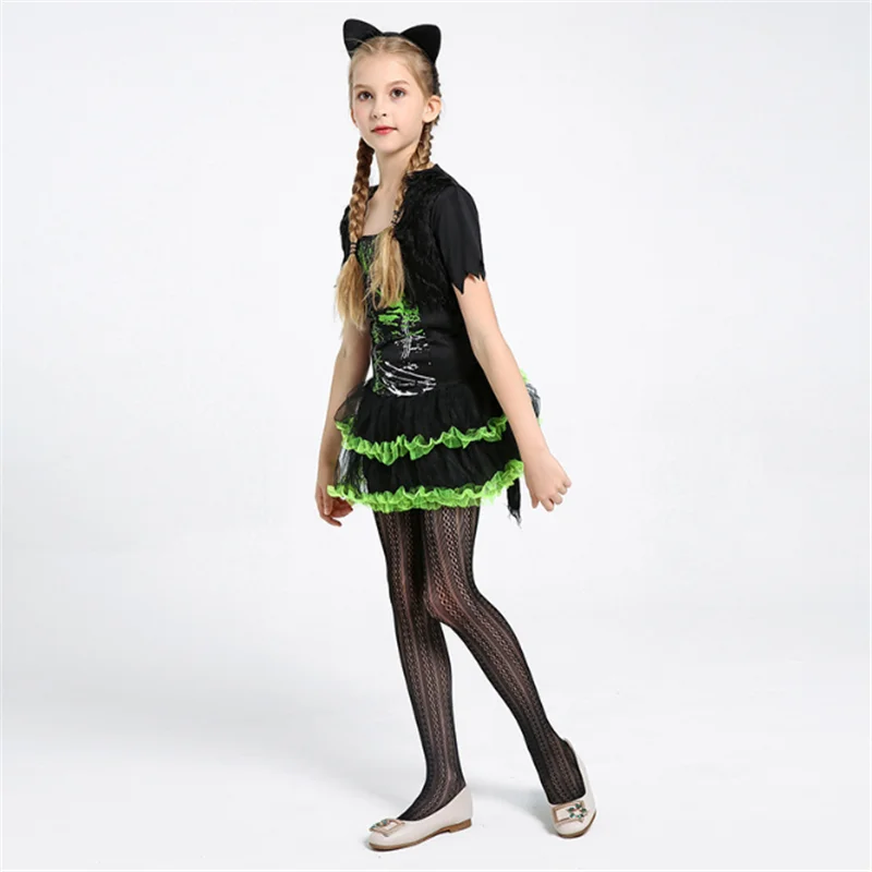 Модное детское рождественское платье для костюмированной вечеринки на Хеллоуин милое платье для девочек с изображением кошки, подарки для выступлений, одежда для детей на день рождения