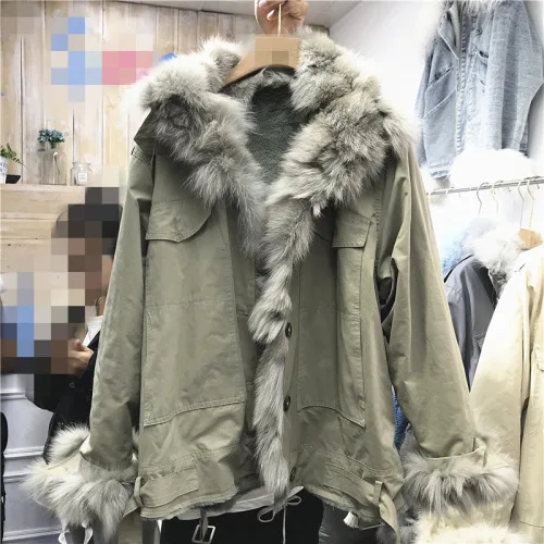 Зеленый Winter Jacket Women Short Parker Clothing Women's Winter New Real Fox Fur Collar Parker Jacket Ladies Warm Street Coat - Цвет: Зеленый