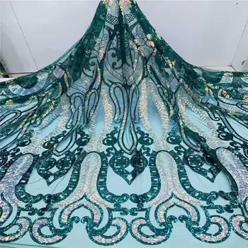 

New high-quality French and Nigerian sequined mesh lace, 2020 African tulle mesh lace fabric, used for banquet dresses in size 5