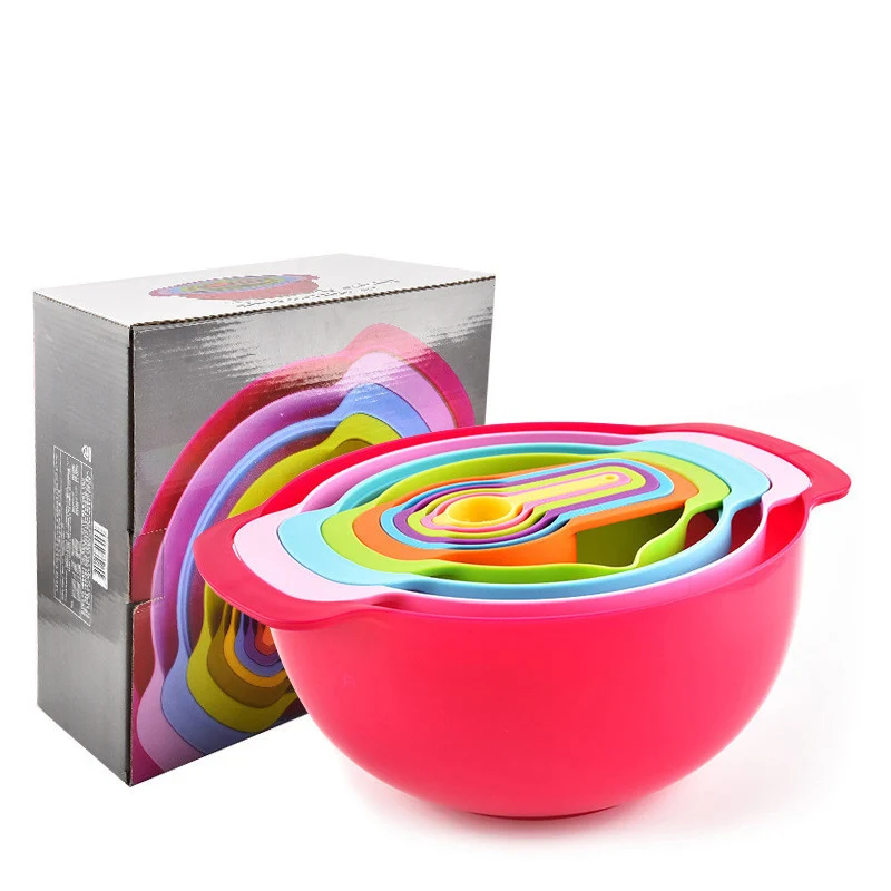 US $20.51 Creative Baking Measuring Cup Bowl Modern Simple Plastic Color 10 Piece Set With Scale Measuring Spoon Household Kitchen Tool