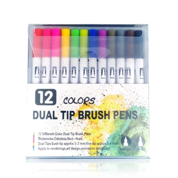 

12Colors Dual Brush Art Markers Pen Fine Liner Brush Drawing Painting Watercolor Pens Brush Pen Graffiti Painting Pencil