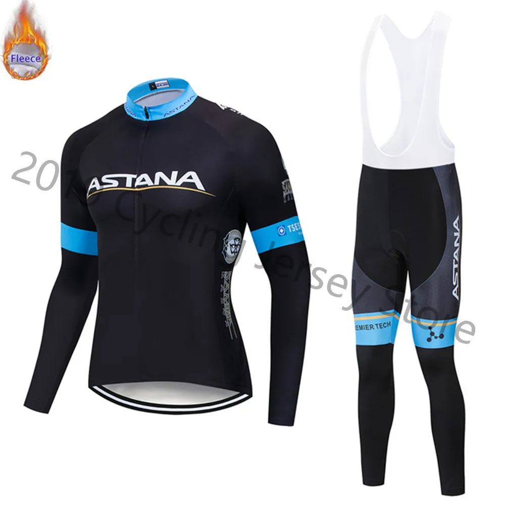 4 Pro team ASTANA Winter Thermal Fleece Long Clothes Set Men New Cycling Jersey Bib Bike Bicycle Ropa Ciclismo Bike Clothing - Цвет: 4