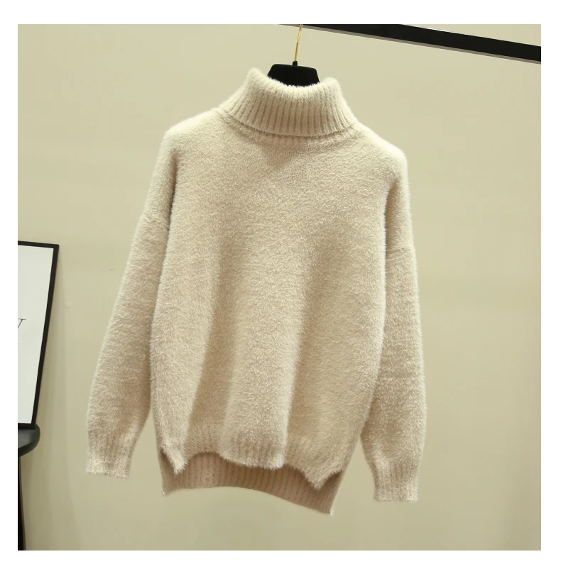 Водолазка женский свитер осень зима толстый искусственный пуловер из норки и кашемира джемпер Pull Femme Hiver свободный свитер уличная одежда