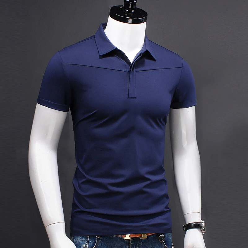 

Mercerized Cotton Polo Shirt Men Fashions Brands Short Sleeve Summer Modal Slim Solid Polos Business Casual Clothing