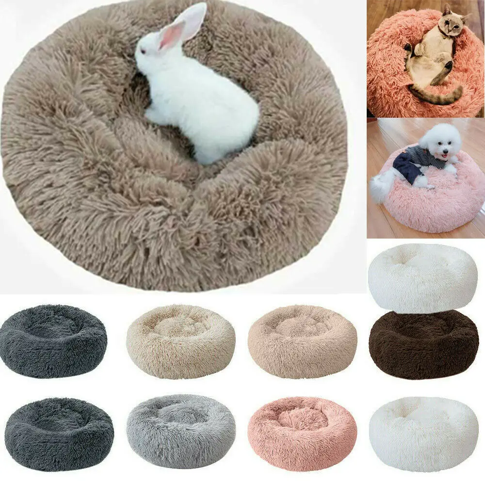 

Pet Dog Cat Beds Calming Bed Round Nest Warm Soft Fluffy Comfortable Sleeping Nest