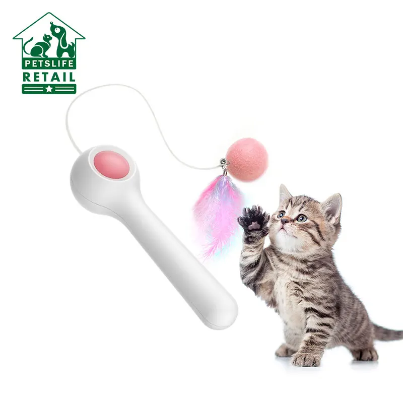Automatic Extending Pet Cat Toys Funny Cats Stick 1.5m Nylon Wire Length High Quality Fleece Ball Attractive Teaser Feather Toy | Дом и сад