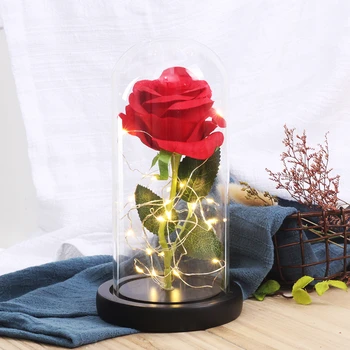 

2020 New Present Beauty And The Beast Rose In Glass Dome Forever Rose Preserved Rose Belle Rose Romantic Christmas Gift