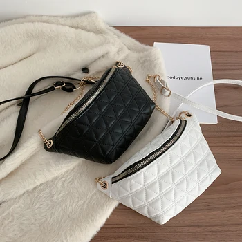 

Fashion Women Messenger Belt Bags Grid pattern Waist Bags Girl 2020 Travel Chain Chest Pack Bolsas Ladies Black wallet KYIDER