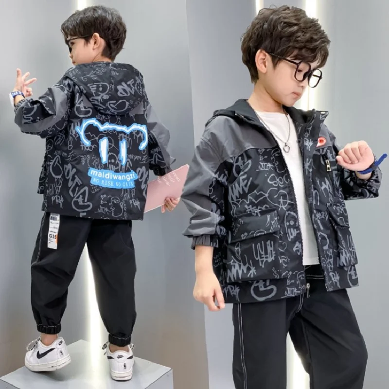 

Children'S Hoodies Autumn Jacket For Teenage Boy Coat Kids Clothing Sweat-Shirt 2021 New Cardigan Print Coat Fashion 3-15 Years