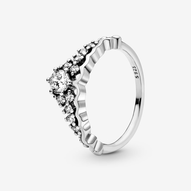 Sterling Silver Rings For Women Original Tiara Heart Wishbone Engagement Rose Gold Wedding Stacking Ring Crystals Jewelry