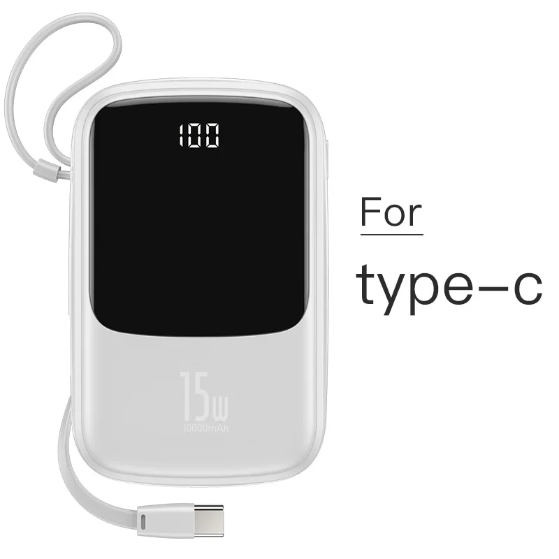 mini power bank Baseus Power Bank 10000mAh Built-in Type C Cable 3A 15W Powerbank Phone Charger Digital Display Poverbank Mini Portable Charger power bank portable charger Power Bank