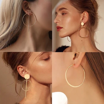 

Big Round Drop Earrings For Women Gold / Silver color Simple Female Jewelry 2020 Fashion Accessories Girls Earrings